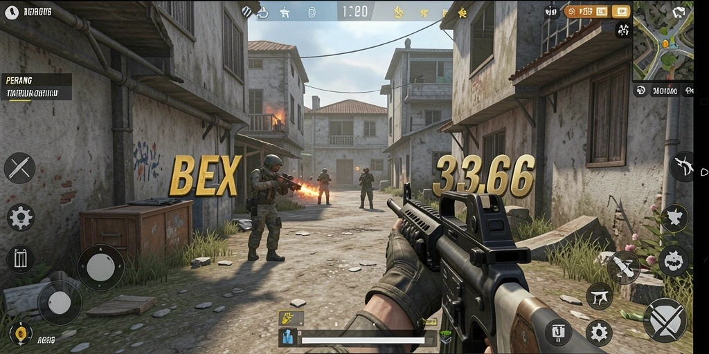 Gameplay seru dalam 333666, nikmati aksi tembak-menembak.