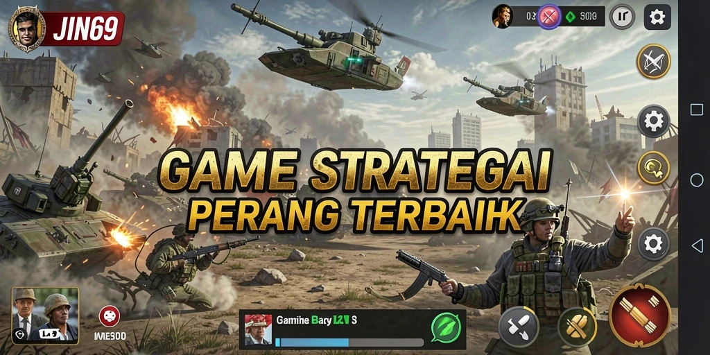 Tampilan gameplay JIN69 dengan pertempuran strategi yang intens.