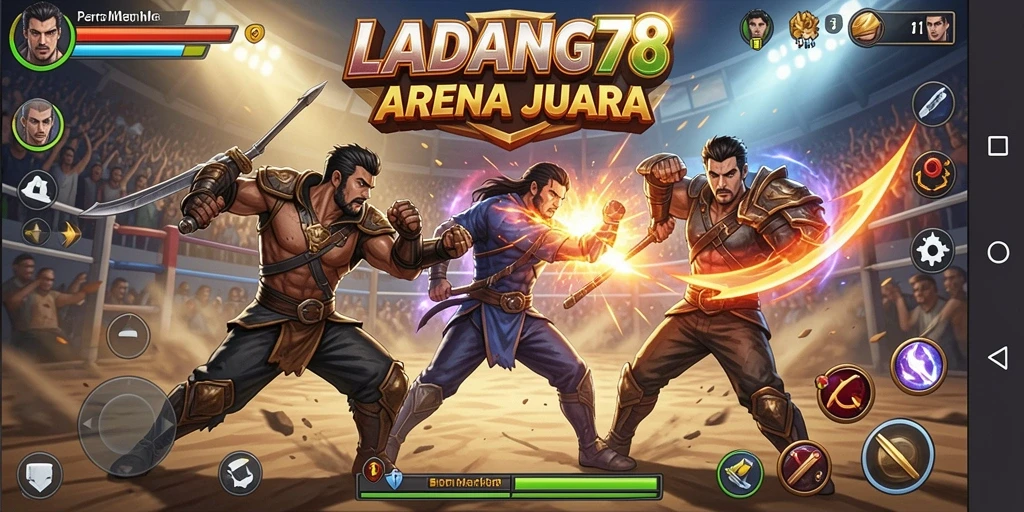Tangkapan layar gameplay <strong>LADANG78</strong> menampilkan aksi pertarungan yang intens dan karakter yang dinamis.