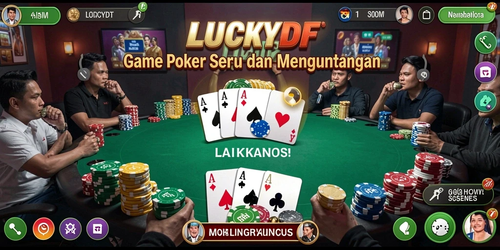 Tangkapan layar gameplay Poker di LUCKYDF yang seru dan menegangkan.