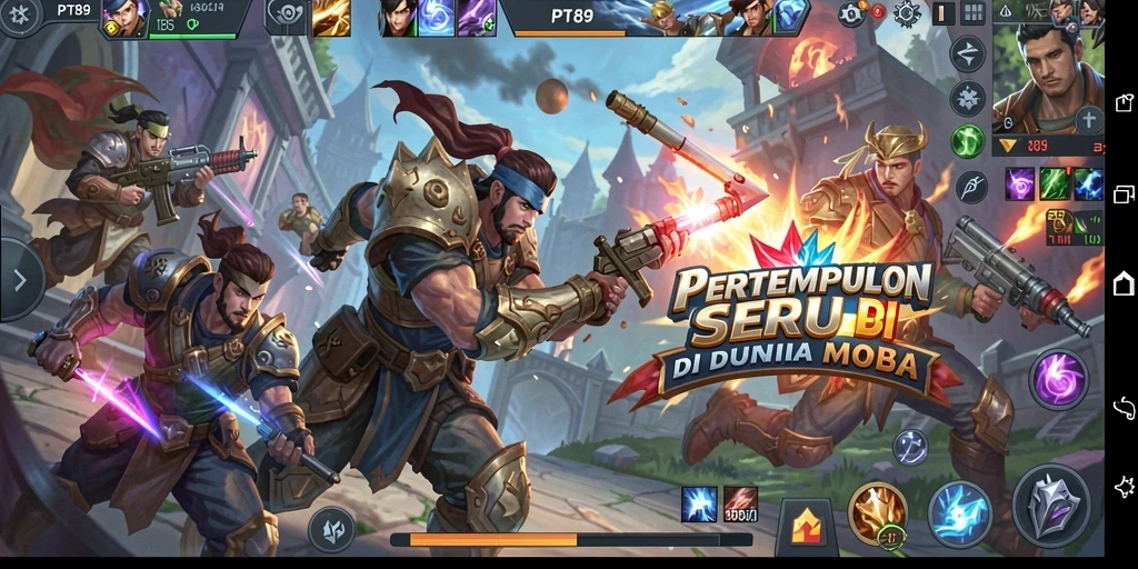 Tangkapan layar PT89 menampilkan aksi pertempuran seru antar tim di arena.