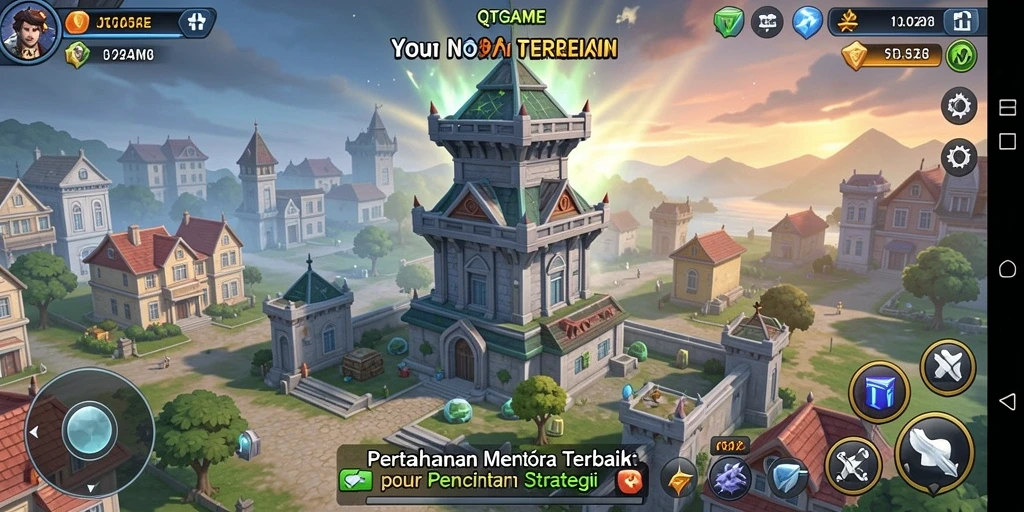 Tangkapan layar gameplay QTGAME yang menampilkan aksi Tower Defense yang dinamis.
