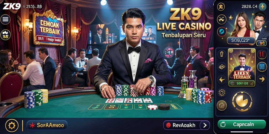 Tampilan gameplay menarik dari ZK9 dengan dealer langsung dan interaksi real-time.